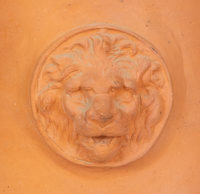 Very Rare Redware Umbrella Stand w/ Lion s Head Handles, Stamped Twice JOHN BELL / WAYNESBORO