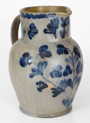 Two-Gallon Philadelphia Stoneware Pitcher w/ Elaborate Cobalt Floral Decoration