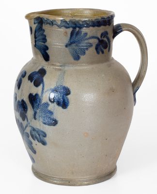 Two-Gallon Philadelphia Stoneware Pitcher w/ Elaborate Cobalt Floral Decoration