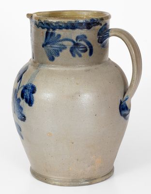 Two-Gallon Philadelphia Stoneware Pitcher w/ Elaborate Cobalt Floral Decoration