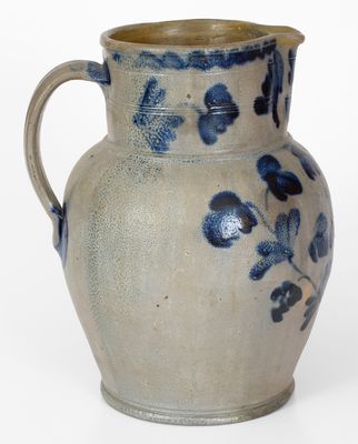 Two-Gallon Philadelphia Stoneware Pitcher w/ Elaborate Cobalt Floral Decoration