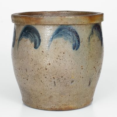 JOHN BELL / WAYNESBORO Stoneware Jar w/ Cobalt Foliate Decoration