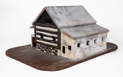 Painted Redware Sculpture of a Log Cabin, American, late 19th or 20th century