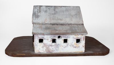 Painted Redware Sculpture of a Log Cabin, American, late 19th or 20th century