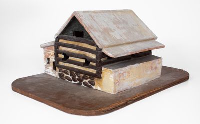 Painted Redware Sculpture of a Log Cabin, American, late 19th or 20th century