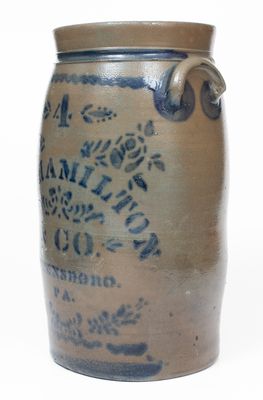 Four-Gallon JAS. HAMILTON & CO. / GREENSBORO, PA. Cobalt-Decorated Stoneware Churn