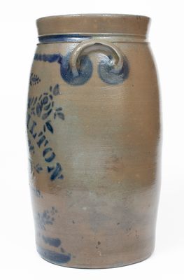 Four-Gallon JAS. HAMILTON & CO. / GREENSBORO, PA. Cobalt-Decorated Stoneware Churn