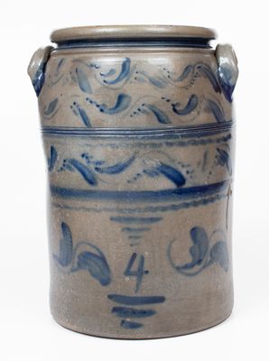 Scarce BOUGHNER / GREENSBORO Four-Gallon Stoneware Jar w/ Elaborate Freehand Decoration