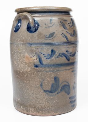 Scarce BOUGHNER / GREENSBORO Four-Gallon Stoneware Jar w/ Elaborate Freehand Decoration