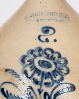 Two-Gallon JOHN BURGER / ROCHESTER Stoneware Jug w/ Cobalt Floral Decoration