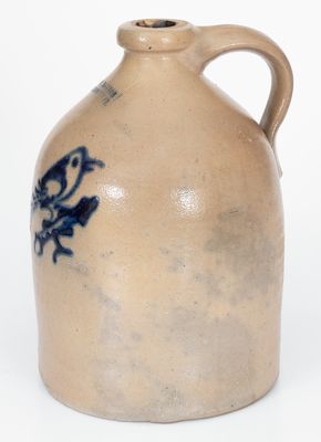 J. & E. NORTON / BENNNGTON, VT Stoneware Jug w/ Cobalt Bird on Branch Design