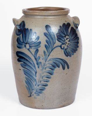 Rare and Fine Two-Gallon Baltimore Stoneware Jar w/ Elaborate Spotted Floral Decoration, c1840