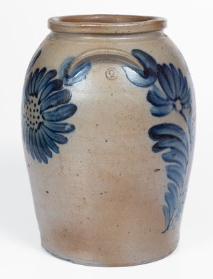 Rare and Fine Two-Gallon Baltimore Stoneware Jar w/ Elaborate Spotted Floral Decoration, c1840