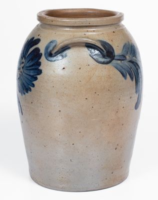 Rare and Fine Two-Gallon Baltimore Stoneware Jar w/ Elaborate Spotted Floral Decoration, c1840