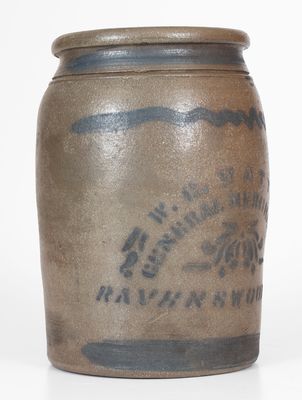 Rare One-Gallon Ravenswood, WV Stoneware Advertising Jar, circa 1875