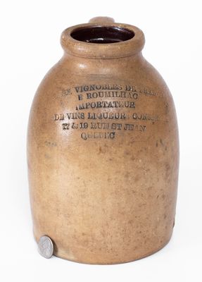 Handled Stoneware Canning Jar with Quebec, Canada Advertising