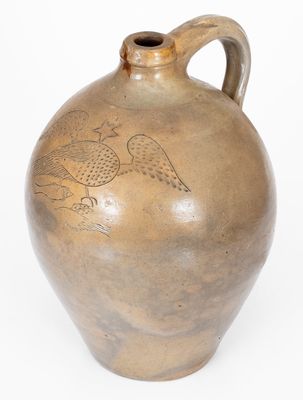 Rare Two-Gallon Stoneware Jug with Incised Eagle, Fish, and Bird Decorations, circa 1825