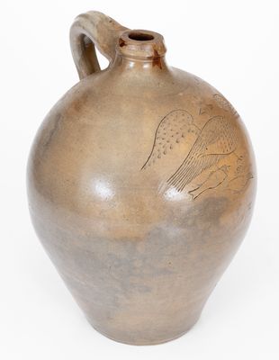 Rare Two-Gallon Stoneware Jug with Incised Eagle, Fish, and Bird Decorations, circa 1825