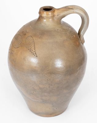 Rare Two-Gallon Stoneware Jug with Incised Eagle, Fish, and Bird Decorations, circa 1825