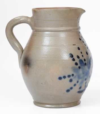 Small-Sized Stoneware Pitcher w/ Elaborate Cobalt Floral Decoration, Northeastern United States