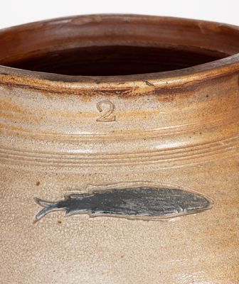 Rare Charlestown / Boston, Mass. Stoneware Jar w/ Impressed Fish Decoration, early 19th century