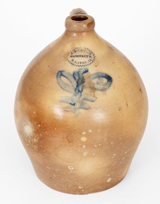 J. DUNTZE / MANUFACTR. / N. HAVEN, Ct. Stoneware Jug w/ Cobalt Floral Decoration