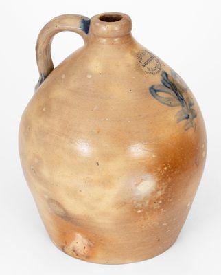 J. DUNTZE / MANUFACTR. / N. HAVEN, Ct. Stoneware Jug w/ Cobalt Floral Decoration