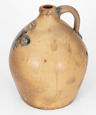 J. DUNTZE / MANUFACTR. / N. HAVEN, Ct. Stoneware Jug w/ Cobalt Floral Decoration