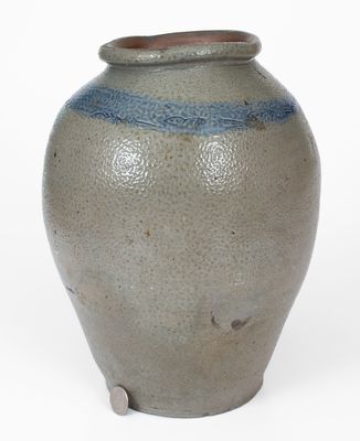 Two-Gallon attrib. Branch Green, Philadelphia Stoneware Jar w/ Coggled Bird-and-Leaf Motif