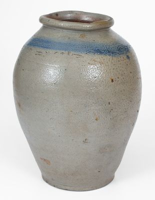 Two-Gallon attrib. Branch Green, Philadelphia Stoneware Jar w/ Coggled Bird-and-Leaf Motif