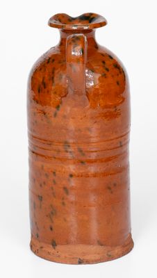 Rare Copper-Decorated Redware Ink Bottle, probably New England origin