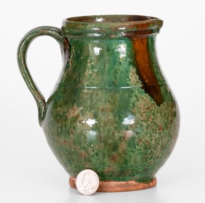 Rare Copper-Glazed Bristol County, Massachusetts Redware Pitcher, early 19th century