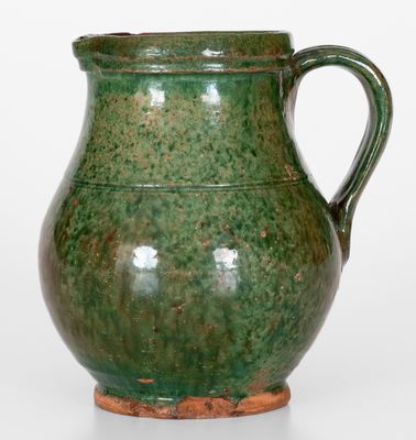 Rare Copper-Glazed Bristol County, Massachusetts Redware Pitcher, early 19th century