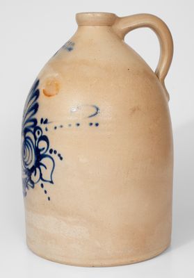 Four-Gallon F.B. NORTON & CO. / WORCESTER MASS Stoneware Jug w/ Cobalt Flower Basket