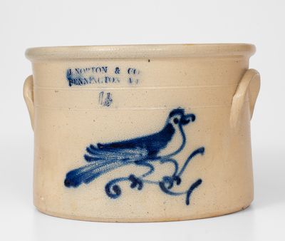 One-and-a-Half-Gallon J NORTON & CO / BENNINGTON, VT Cake Crock w/ Bird Decoration