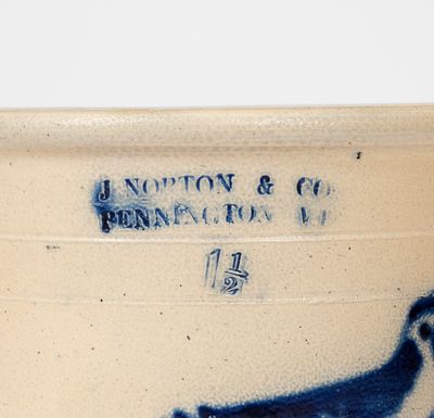 One-and-a-Half-Gallon J NORTON & CO / BENNINGTON, VT Cake Crock w/ Bird Decoration