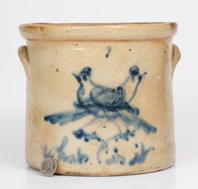 Rare One-Gallon Stoneware Crock w/ Cobalt Double Bird Decoration, Inscribed 