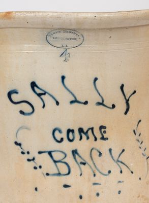 Rare and Fine "SALLY COME BACK" Stoneware Crock (Brown Bros., Huntington, Long Island)