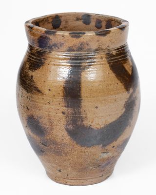 Rare Small-Sized Connecticut Stoneware Jar w/ Elaborate Brown Slip Brushwork, early 19th century