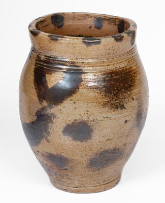 Rare Small-Sized Connecticut Stoneware Jar w/ Elaborate Brown Slip Brushwork, early 19th century