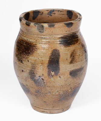 Rare Small-Sized Connecticut Stoneware Jar w/ Elaborate Brown Slip Brushwork, early 19th century