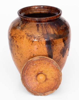 Fine Bristol County, MA Redware Lidded Jar w/ Manganese Decoration, late 18th / early 19th century