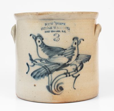 Three-Gallon NEW YORK / STONEWARE CO. / FORT EDWARD, N.Y. Stoneware Bird Crock