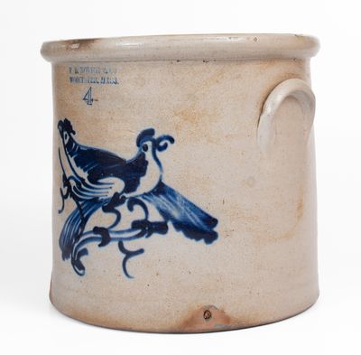 Rare and Fine F.B. NORTON & CO / WORCESTER, MASS. Four-Gallon Double Bird Crock