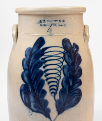 Four-Gallon F.B. NORTON & CO / WORCESTER, MASS. Cobalt-Decorated Stoneware Churn