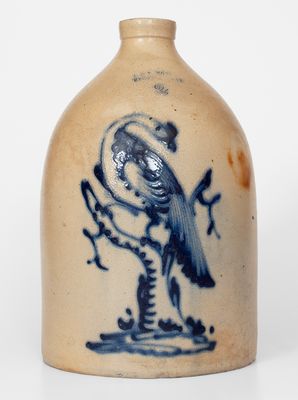 J. & E. NORTON / BENNINGTON, VT Stoneware Jug w/ Cobalt Pheasant on Stump Decoration