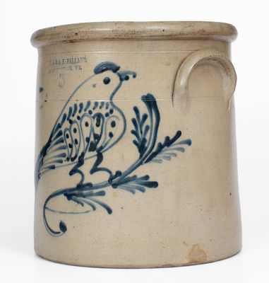 Five-Gallon O.L. & A.K. BALLARD / BURLINGTON, VT Crock w/ Elaborate Cobalt Bird Decoration