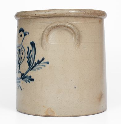 Five-Gallon O.L. & A.K. BALLARD / BURLINGTON, VT Crock w/ Elaborate Cobalt Bird Decoration