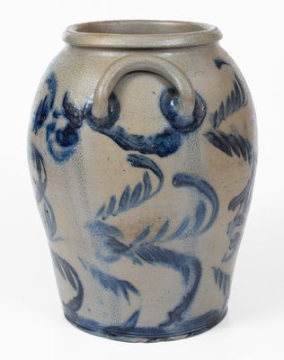 Attrib. David Parr, Sr., Baltimore, MD Stoneware Jar w/ Elaborate Cobalt Floral Decoration, c1825