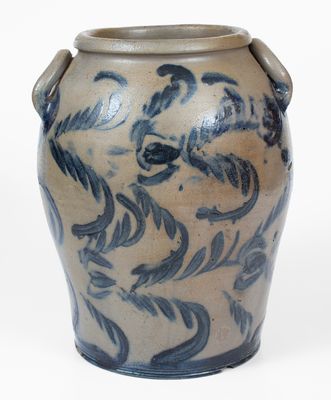 Attrib. David Parr, Sr., Baltimore, MD Stoneware Jar w/ Elaborate Cobalt Floral Decoration, c1825